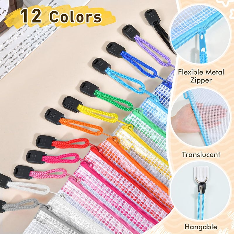 PAPEJOON 42pcs Mesh Zipper Pouch Bags, 8 Sizes Plastic zippered Storage Bags for Organizing, Clear Pouches with Zipper, Waterproof Mesh Pouch for Office School Supplies, Home Organize, Travel Storage - Image 3
